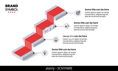 Infographic template with icons and 4 options or steps. Isometric staircase. Can be used for workflow layout, diagram, banner, webdesign. Vector illus Stock Vector