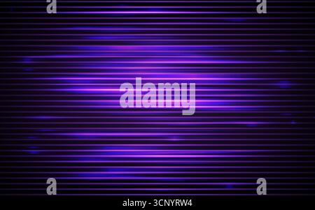 Glitch background with violet neon lines. Futuristic cyberpunk tech effect. Horizontal distortion and digital noise. Tech banner template. Bright retr Stock Vector