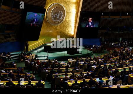 New York, United States. 23rd Sep, 2025. Secretary-General of the United Nations Antonio Guterres speaks at the start of 80th session General Debate in UN General Assembly Hall at the United Nations Headquarters on Tuesday, September 23, 2025 in New York City. Photo by Peter Foley/UPI Credit: UPI/Alamy Live News Stock Photo
