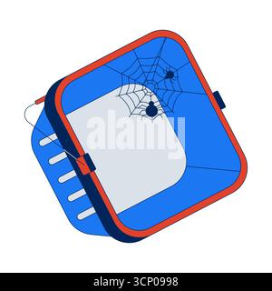 Abandoned empty shopping basket with spider web 2D cartoon object Stock Vector