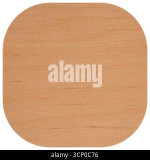 light brown wooden rounded square tile isolated on white background Stock Photo