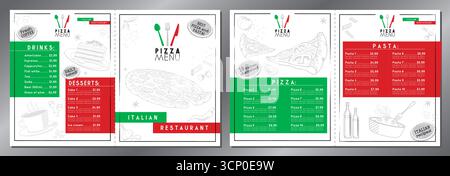 Italian pizza and pasta menu - 2x letter format - vector illustration Stock Vector