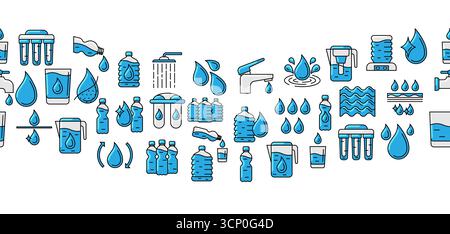 Water linear icons pattern. Aqua or liquid thin line illustration. Stock Vector