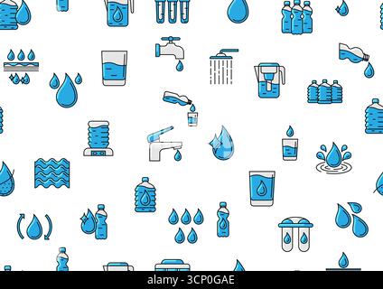 Water linear icons pattern. Aqua or liquid thin line illustration. Stock Vector