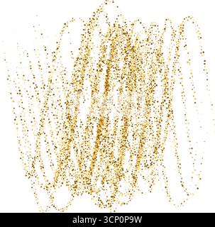 Gold stipple flow waves. Gold dust explosions, dynamic shimmer waves with small particles and shine effects. Holiday decoration for carnival party Stock Vector