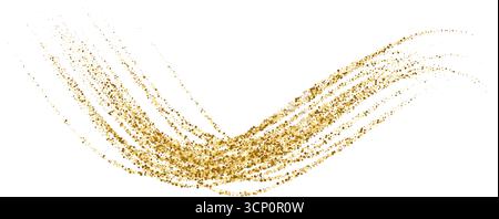 Gold stipple flow waves, glitter undulate pattern. Dynamic golden waves with small particles and shine effects. Golden vector curved dashed line Stock Vector