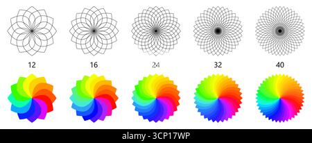 Colour palette wheel shaped like flower rosette. Version with 12 to 40 leaves Stock Vector