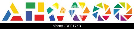 Slanted rectangles or triangle arranged in circle pattern - version with three to eight parts, simple infographics element Stock Vector
