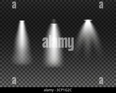 Three Dramatic Spotlights Shine Down In A Dark Background For Stage Lighting Mockup. Stock Vector