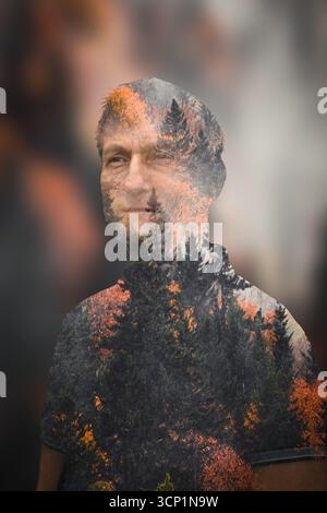 Conceptual image of human head with tree symbolizing wisdom, mental health, growth, and the nurturing power of thoughts Stock Photo