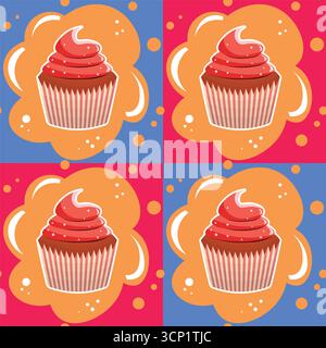 Seamless pattern wiht muffin cake, sweet cupcake with cream, delicious pastries. Modern vector illustration for cafe, restaurant, fabric, textile Stock Vector