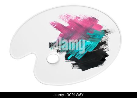 Colorful mixed paints on artist's palette isolated on white background Stock Photo