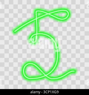 Hand drawn Number Five One continuous line Neon Glowing Effect Birthday or Date Thematic Decoration. Isolated Vector illustration Bar or New Year Themed Cards Party invite Banner, leaflets, label, tag Stock Vector