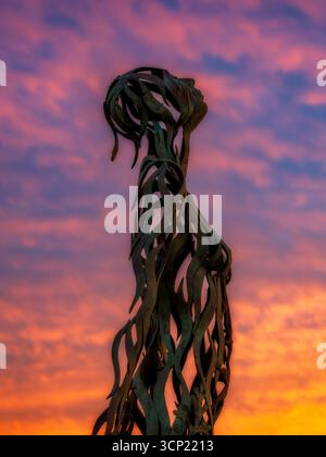 Laytown Voyager looking up at a colourful sunrise sky Stock Photo