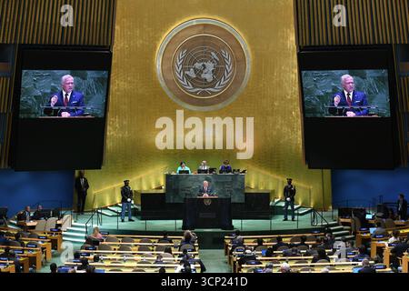United Nations. 23rd Sep, 2025. King Abdullah II of Jordan delivers a speech during the General Debate of the 80th session of the United Nations General Assembly (UNGA) at the UN headquarters in New York, Sept. 23, 2025. Credit: Li Rui/Xinhua/Alamy Live News Stock Photo