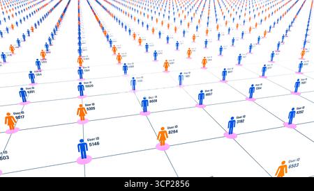 Online user identification, communication, connection, cloud network, internet. Online user identification, communication, connection, cloud network, internet. System, computer network, control, user access, authorization. 3D illustration img technology079s02 commmunication network users Stock Photo
