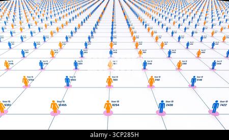 Online user identification, communication, connection, cloud network, internet. Online user identification, communication, connection, cloud network, internet. System, computer network, control, user access, authorization. 3D illustration img technology079s01 commmunication network users Stock Photo