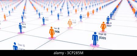 Online user identification, communication, connection, cloud network, internet. Online user identification, communication, connection, cloud network, internet. System, computer network, control, user access, authorization. 3D illustration img technology079s03 commmunication network users Stock Photo