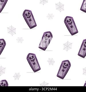 Seamless Halloween pattern with coffins and cobwebs Stock Vector
