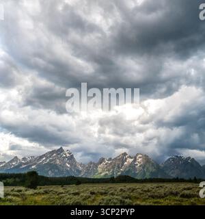 Storm Clouds Show Signs Of Breaking Over Grand Teton National Park Stock Photo