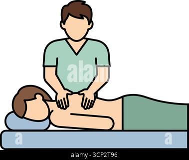 Physiotherapy massage treatment illustration with therapist providing back therapy for healthcare recovery Stock Vector