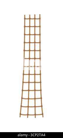 Cartoon groovy pirate rope ladder, stairs with vertical and horizontal ropes knotted at intersections in a grid pattern. Vector nautical climbing tool for ship, marine quest or fantasy game adventure Stock Vector
