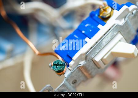 Close-up of ground screw on an electrical switch Stock Photo