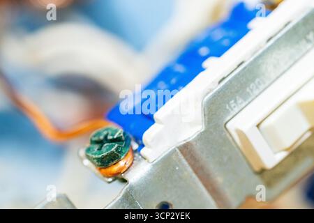 Close-up of ground screw on an electrical switch Stock Photo
