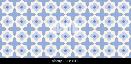 Soft Blue and White Floral Tile Seamless Pattern Stock Vector