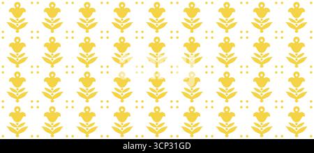 Scandi Folk Yellow Floral Seamless Pattern Stock Vector