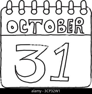 31 October Calendar Handmade Line Art Vector illustration Stock Vector
