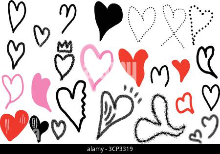 Hand Drawn Abstract Heart Shapes Collection Digital Art Valentine’s Day Vector Illustration Set Stock Vector