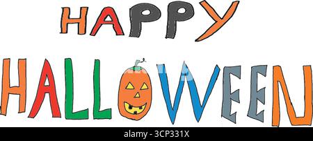 Colorful Halloween Text Vector Illustration Digital Hand Drawn Design Stock Vector