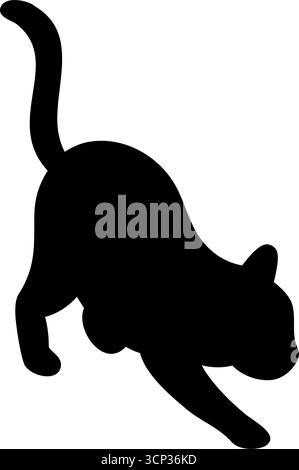 Black silhouette of cartoon cat. Minimal vector illustration of pet feline animal in simple style Stock Vector