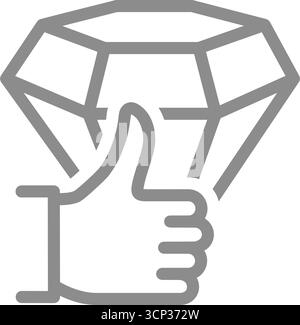 Diamond with thumb up line icon. Best currency exchanger, customer review, or premium rating symbol. Vector illustration Stock Vector