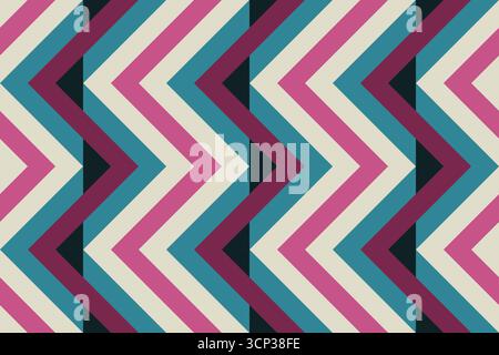 Colorful zigzags, diamonds, and optical illusion, seamless geometric vector pattern . Bold abstract design background, fabric, wallpaper, cover design Stock Vector