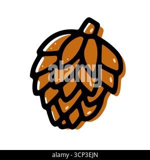 Pine cone doodle image. Hand-drawn pinecone sign. Eco symbol of nature, autumn, winter holidays. Brown botanical fall icon. A cozy decorative element. Stock Vector