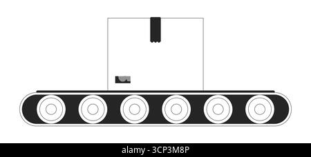 Cardboard box on industrial conveyor belt 2D line object Stock Vector