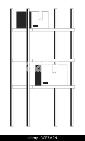 Warehouse shelves with stored cardboard boxes 2D line object Stock Vector