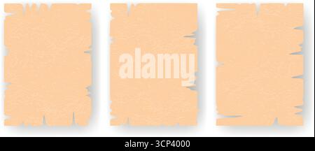 Set of old paper sheets. Torn, textured kraft sheets with ragged edges for backgrounds. Templates for cards, flyers, booklets, and design, vector Stock Vector