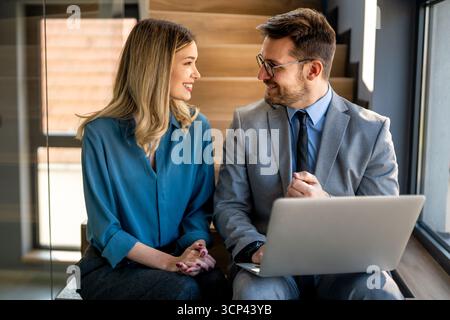 Success business people with laptop. Analytics, developer for startup business website IT software Stock Photo