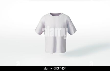 Blank white t-shirt mockup front view isolated background. 3D Rendering Stock Photo