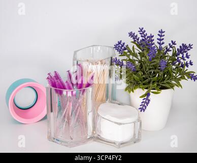 Beauty salon tools. Makeup brushes and accessories Stock Photo