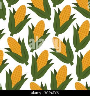 Crop Corn Cob with with leaves Seamless pattern on Transparent Backdrop Harvest Holidays Background. Isolated Vector illustration Harvest Thematic Cards Wallpaper Party Invite Banner, leaflets, label Stock Vector