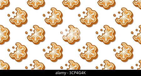 Seamless Gingerbread Snowflake Cookie Pattern Seamless pattern with gingerbread cookies shaped like snowflakes decorated with icing featuring bitten c Stock Vector