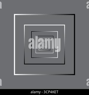 Geometric squares illustration. Abstract tunnel effect. Monochrome graphic pattern. Vector optical illusion. Stock Vector