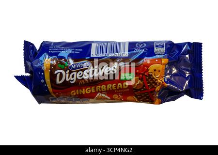 packet of McVities Digestives Gingerbread biscuits isolated on white background - festive edition UK - Mcvitie's Mcvitie Stock Photo