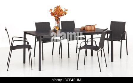 Meeting table and chairs, dining table, with a vase placed on the table isolated nature background with clipping path Stock Photo