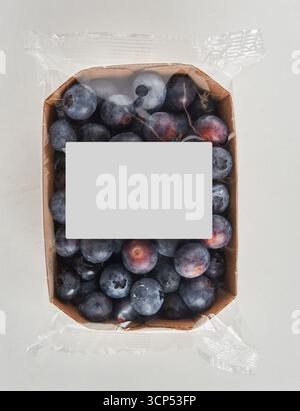 Blackberries in a paper box and a clear plastic bag isolated nature background with clipping path Stock Photo