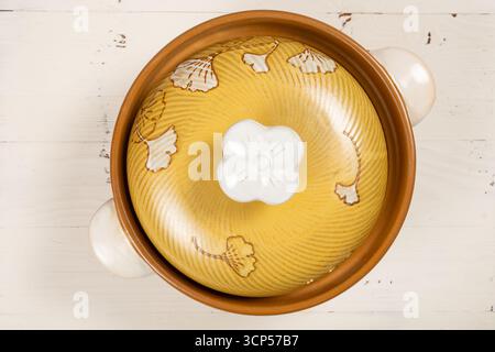 top view rustic ceramic pot Stock Photo